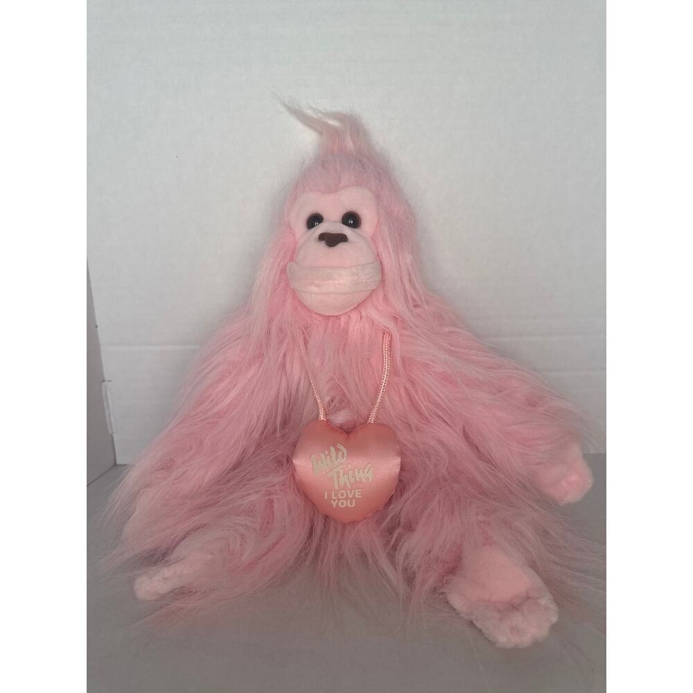 Vintage 1994 Dakin plush 14in pink lover gorilla monkey wild thing I LOVE YOU